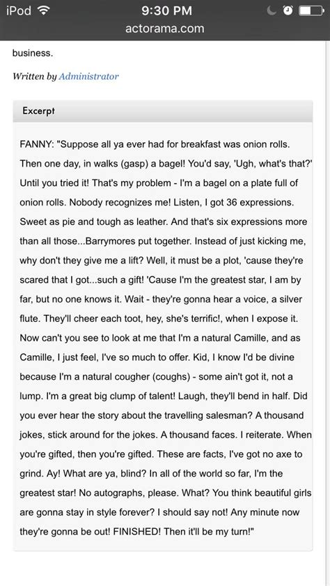 A monologue from the play Funny Girl by Isobel Lennart | Funny ...