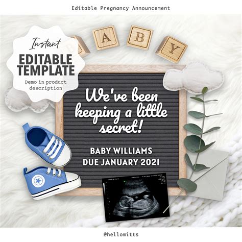 Pregnancy Announcement, Digital Baby Reveal, Editable DIY Template ...
