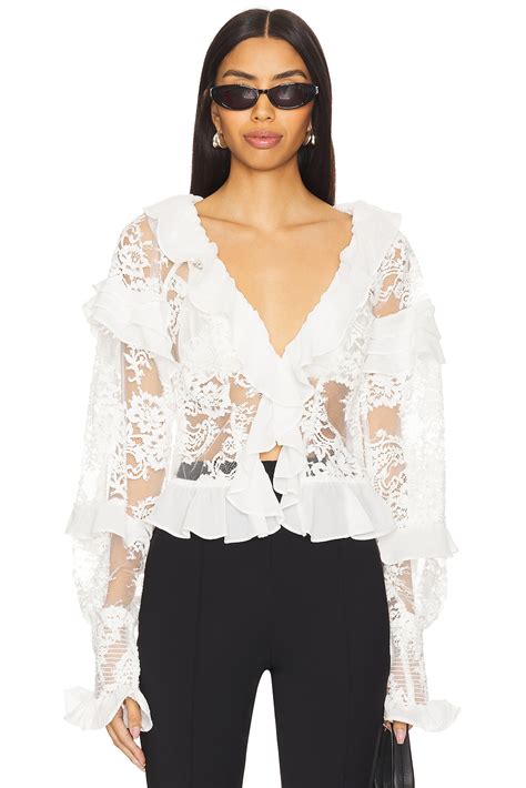 For Love & Lemons Holiday Lace Long Sleeve Top in White | REVOLVE