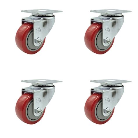 Buy Swivel Caster Set of 4 with 3 Inch Red Polyurethane Wheel – 300 lbs ...