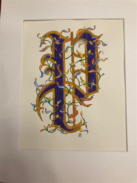 Illuminated Letter "p", Hand Painted Old English Script, Original ...