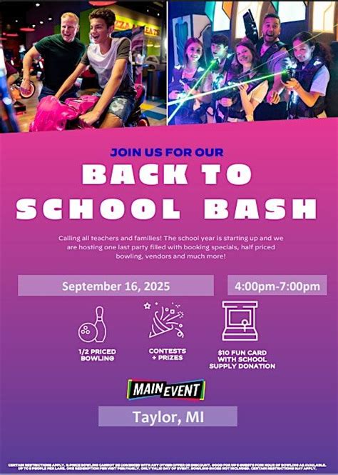 Back to School Bash @ Main Event Taylor, Main Event Taylor, 16 ...