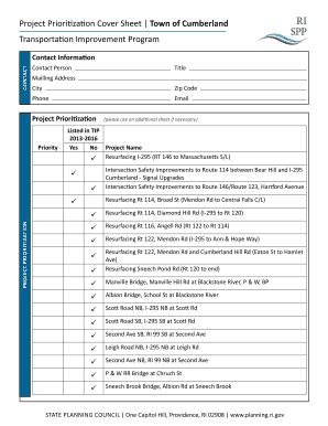 Fillable Online planning ri Project Prioritization Cover Sheet Town of ...