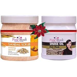 Buy Pink Root Sandal Scrub 500gm with Snake Oil Hair Mask 500gm Online ...
