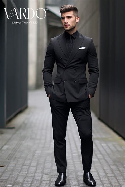 Men's Black Double-breasted Suit - Sophisticated Tailored Fit - Modern ...
