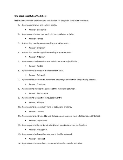 Vocab 3 one word substitution - One-Word Substitution Worksheet ...