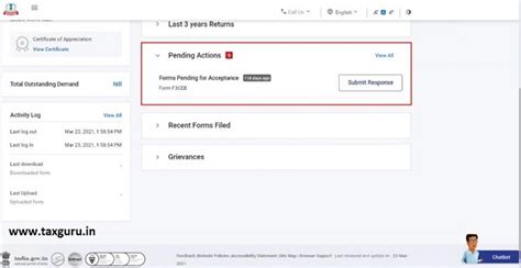 Dashboard and Worklist (Taxpayer) on Income Tax Website
