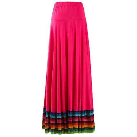Women’s Spanish Belly Dance Skirts Flamenco Ballroom Skirts Stripe Hem ...