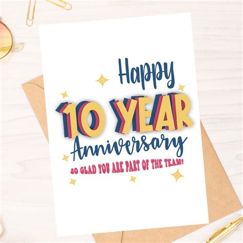 Happy 10 Year Anniversary - Work Anniversary Card - Instant Download ...
