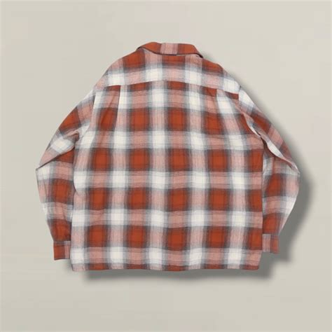 1960s vintage "Arrow" shadow check open collar shirts made in canada【CU ...