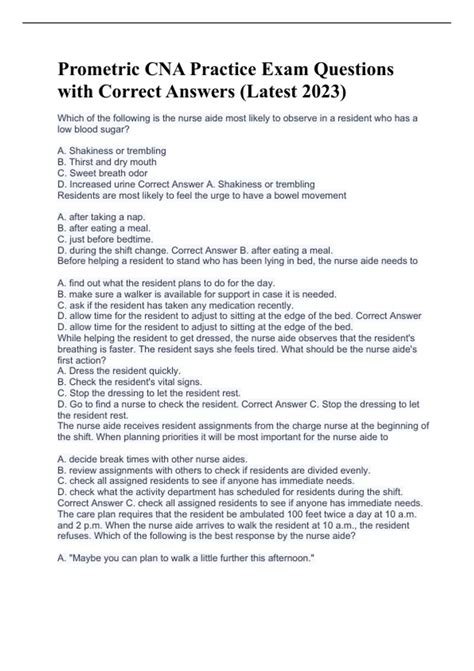 Prometric CNA Practice Exam Questions with Correct Answers (Latest 2023 ...