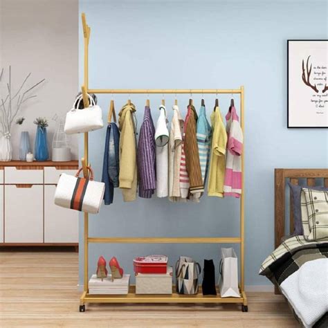 Naayaab Craft Bamboo Garment Rack with 6 Side Hook Tree Stand Coat ...