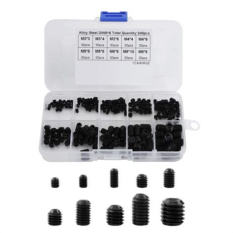 Set Screws Assortment, 240pcs Alloy Steel Allen Head Socket Hex Grub ...