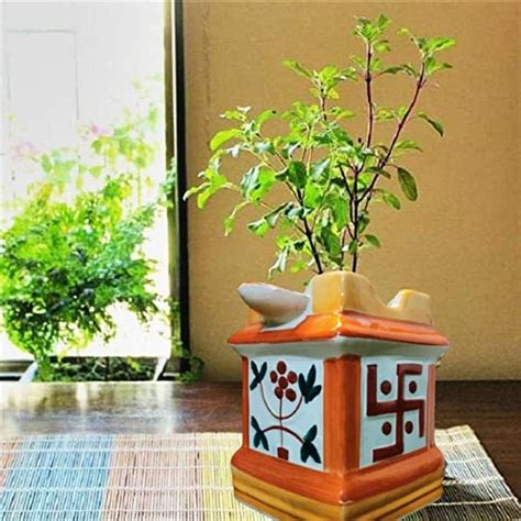 Niyara Multicolor Tulsi Ceramic Pot Medium Sized for Indoor, Outdoor ...