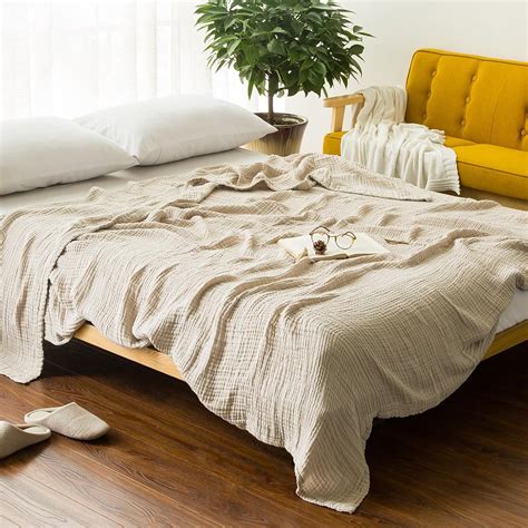 Amazon.com: EMME Cotton Blanket Queen Size for Bed Soft Large 6 Layer ...