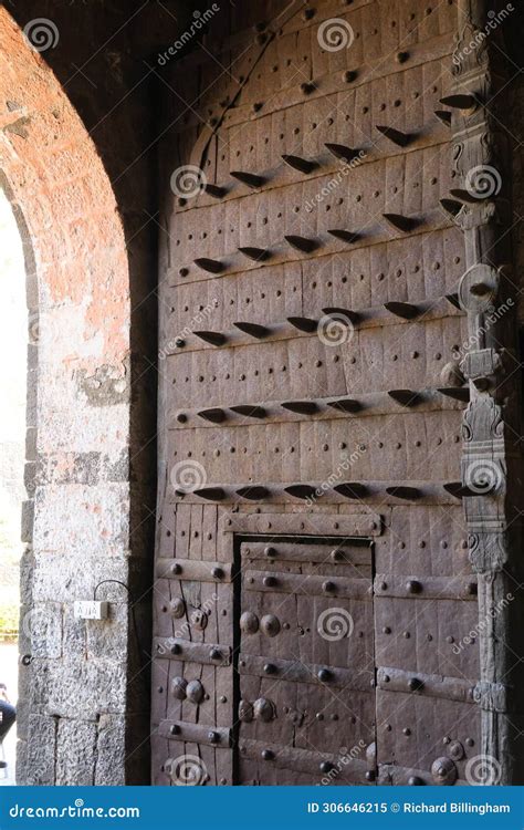 Spike Covered Wooden Entrance Door, Daulatabad Fort Near Aurangabad, Maharashtra, India. Stock ...