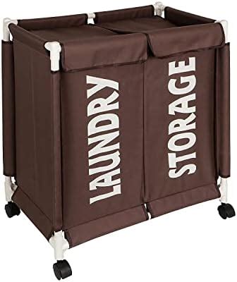 HOKIPO Oxford Fabric Sorter Laundry Basket with Wheels | 2 Compartment ...