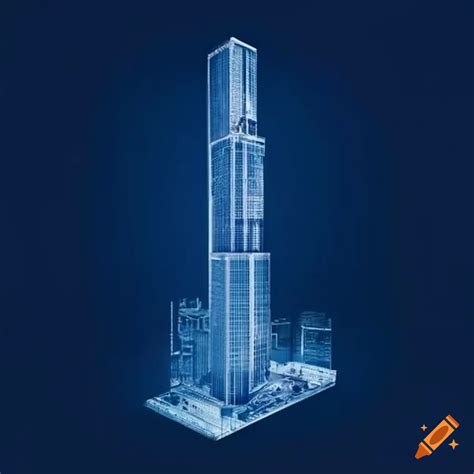 A blueprint of a 56 floor tall skyscraper located on a slope, with a ...