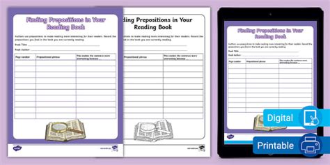 Finding Prepositions in Your Reading Book Worksheet 3rd-5th