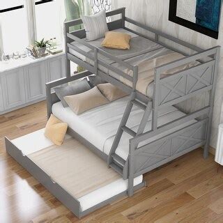 Twin Over Full Bunk Bed with Twin Size Trundle, Ladder&Safety Guardrai ...