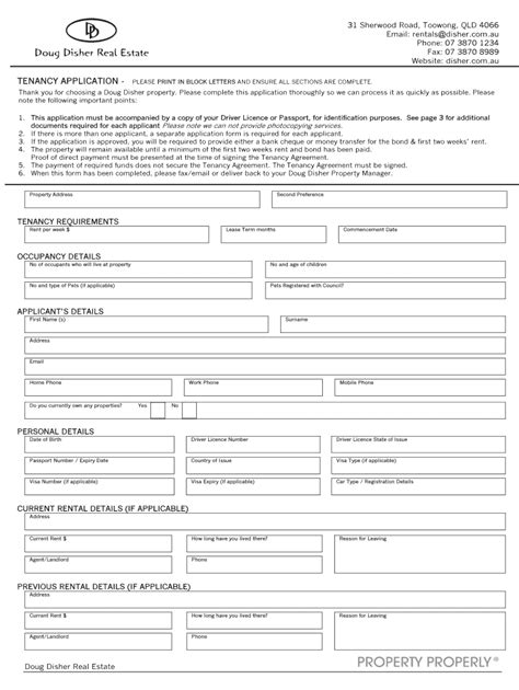 Fillable Online TENANCY APPLICATION - disher.com.au Fax Email Print ...