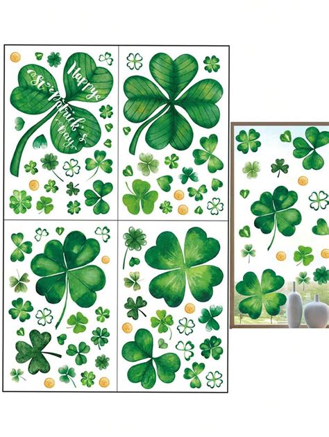 4pcs St Patricks Day Window Clings, Shamrock Window Stickers For St ...