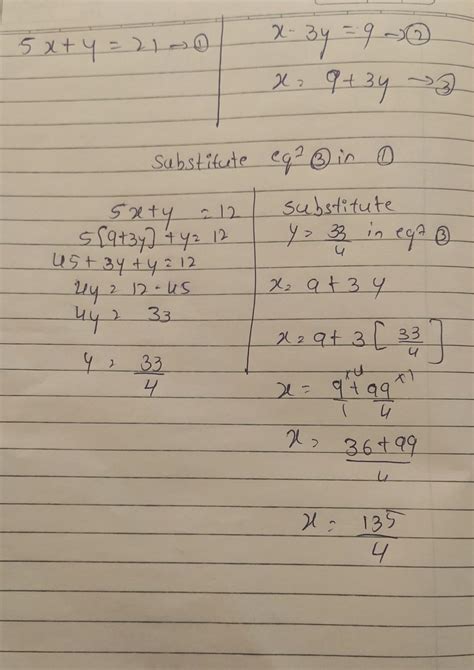 Solve the simultaneous equations (SOLVE FOR X AND Y) 5x + y = 21 x - 3y ...