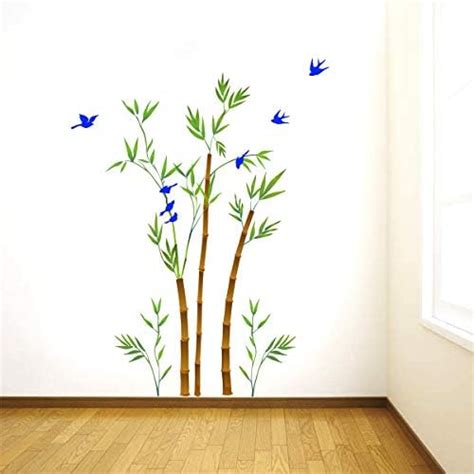 INKFENCE 106 cm Green Tree Wall Stickers Flying Leaves Birds Wall ...