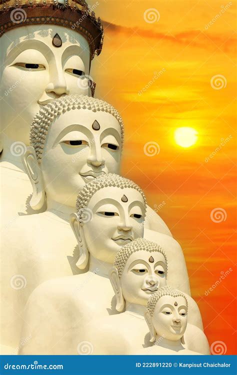 Perspective Line from Religious Buddhism in Thailand. Five Buddha ...