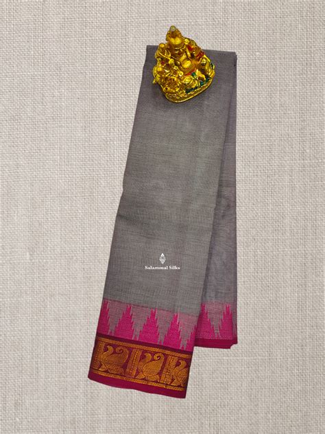 Dual Tone Grey Beautiful Chettinad Plain Pure Cotton Saree With Magent ...