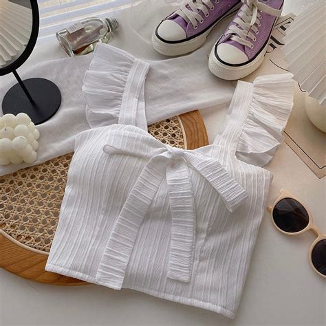 Ruffle Charm Ribbed Built-In Bra Crop Top – Twirl Around World