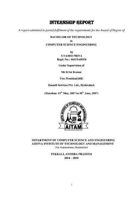 Internship Report sample 2 - i INTERNSHIP REPORT A report submitted in ...