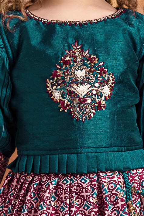 Peacock Blue with Maroon Ikat Print, Stone, Zardozi and Thread work Le ...