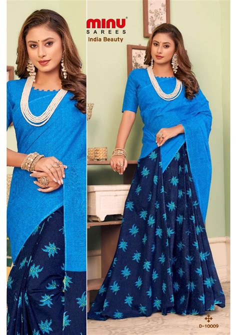 Minu INDIA BEAUTY_10 Pure Cotton Printed Half-Half Saree Catalog, Pack ...