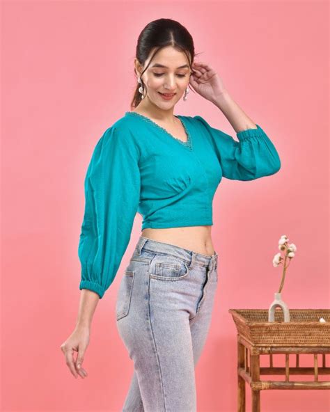 Firozi Blue Crop Top Blouse – thesaffronsaga