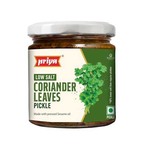 Priya Low Salt Coriander Pickle 200g - Authentic Telugu Styles Achar ...