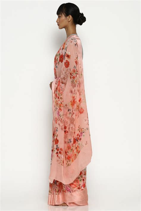 Lotus Pink Chiffon Floral Saree – Via East