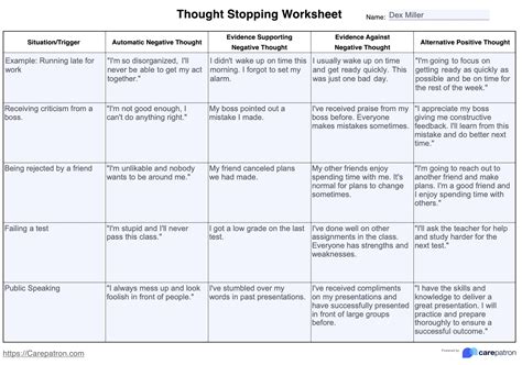 Thought Stopping Worksheets & Example | Free PDF Download