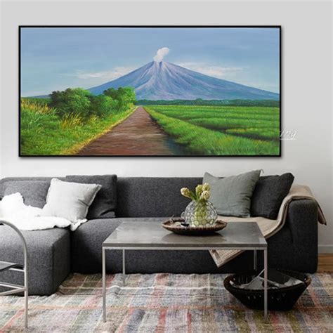 Jual lukisan tangan rumput dan gunung Hijau lukisan Dingding lukisan ...