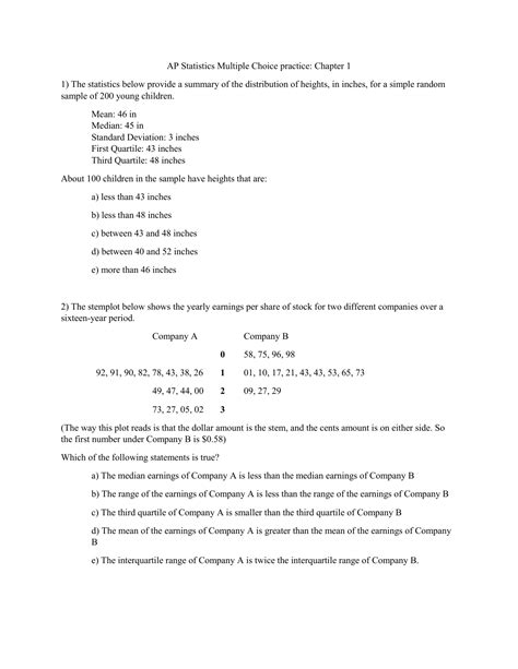 AP Statistics chapter 1 practice questions
