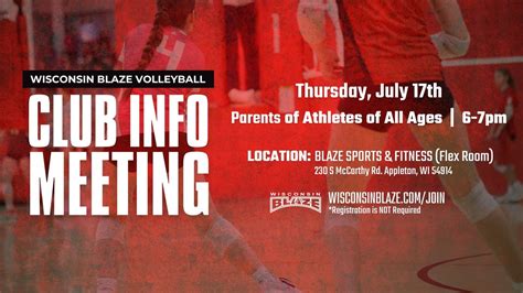 WI Blaze Volleyball Tryout Info Meeting, 230 S McCarthy Rd, Appleton ...