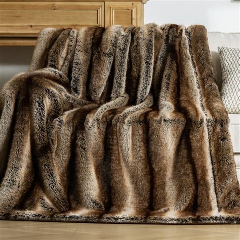 Amazon.com: BATTILO HOME Luxury Brown Faux Fur Throw Blanket, Large ...