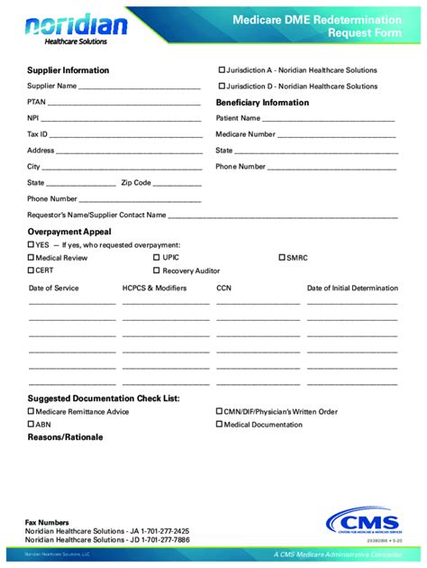 Fillable Online DME Redetermination Request Form. DME Redetermination ...