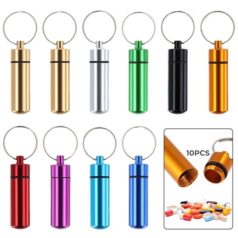 10PCS Pill Holder Keychain, Aluminium Alloy Mini Pill Organizer ...