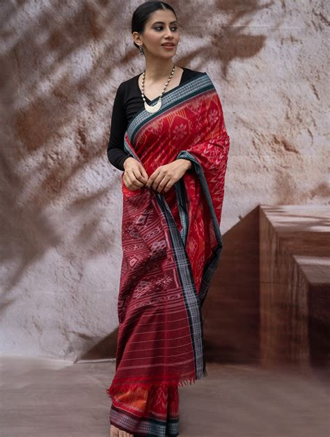 Buy Sambalpuri Handwoven Ikat Soft Cotton Saree - Sindoori Online