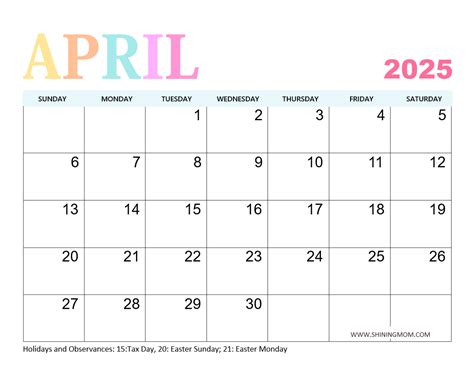 April 2025 Calendar: 40 Best Free Printable Templates!