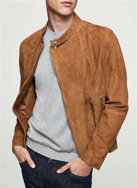 Mens TAN Suede Jacket | Suede Leather Jacket With Chinese Collar ...