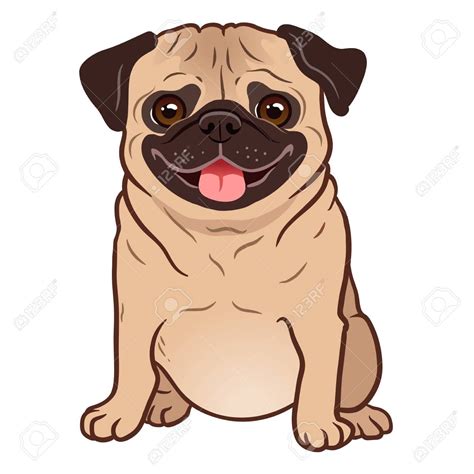 Pug dog cartoon illustration. Cute friendly fat chubby fawn sitting pug ...