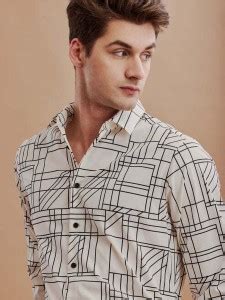U TURN Men Printed Casual White Shirt - Buy U TURN Men Printed Casual ...