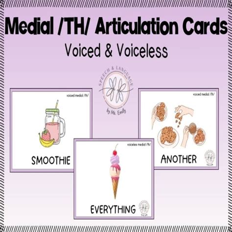 Medial TH Articulation Cards, Voiced TH & Voiceless TH Speech Therapy